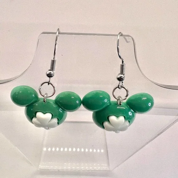Mickey Clover Earrings - St Patricks Day Earrings- Irish Earrings - Mickey Mouse - Picture 2 of 10